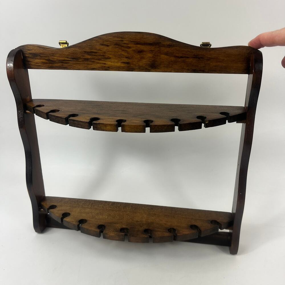 Vintage Wooden Folding Spoon Rack Wall Mounted 18 Slot Japan Kitchen Display